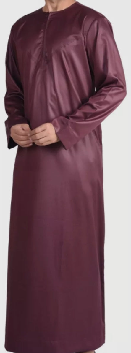 Silky Maroon Jubba Thobe Shiny Polyester Material