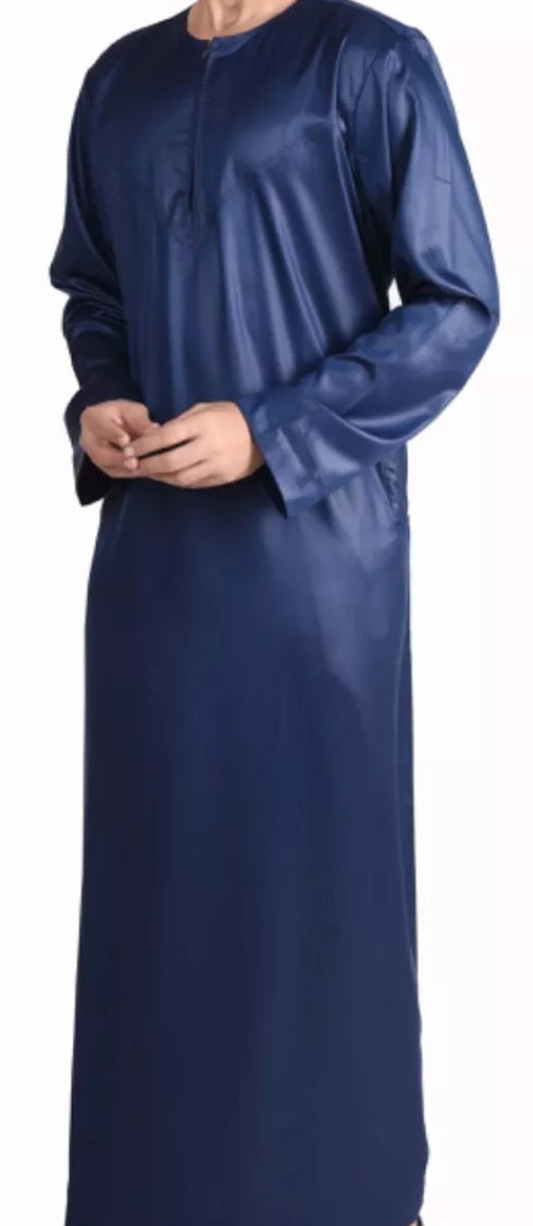 Silky Navy Jubba Thobe Shiny Polyester Material