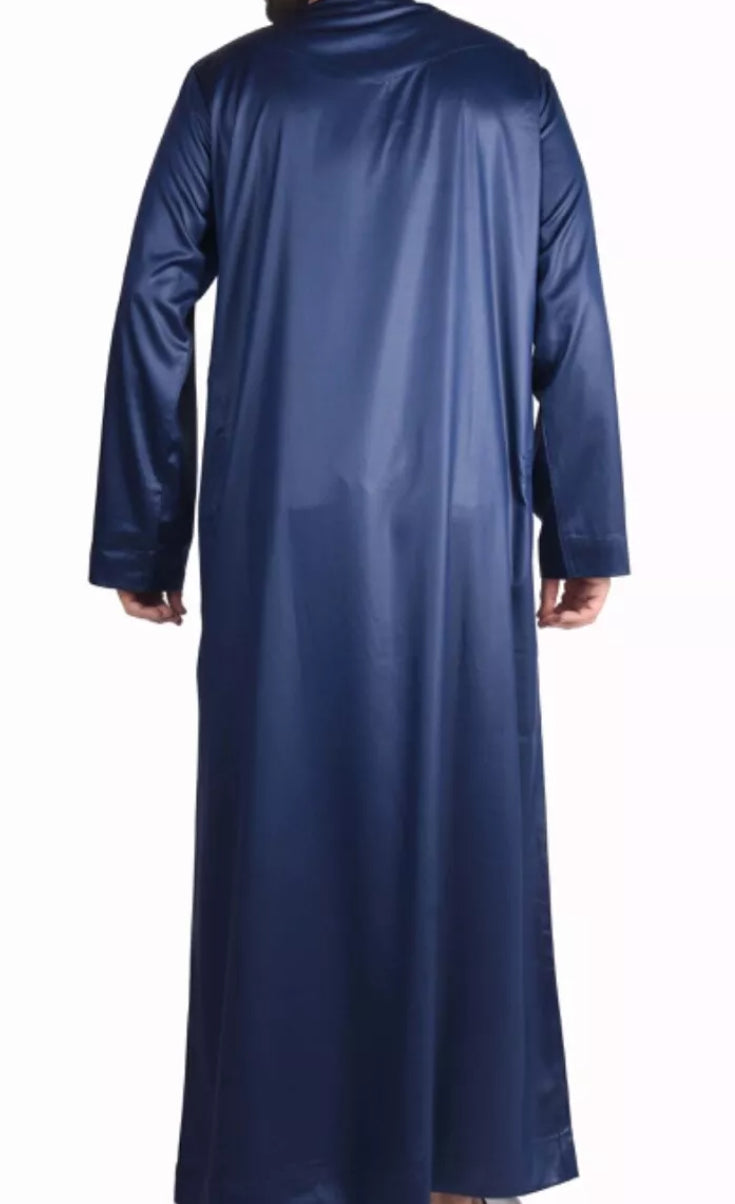 Silky Navy Jubba Thobe Shiny Polyester Material
