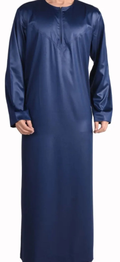 Silky Navy Jubba Thobe Shiny Polyester Material