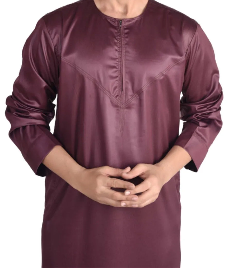 Silky Maroon Jubba Thobe Shiny Polyester Material