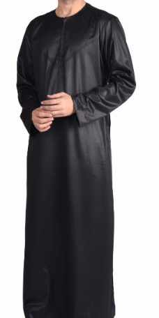 Silky Black Jubba Thobe Shiny Polyester Material