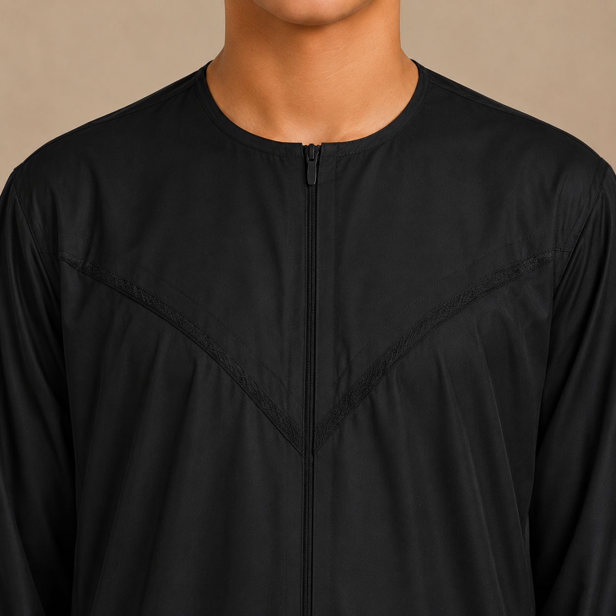 Black cotton look boys jubba zip neckline detail