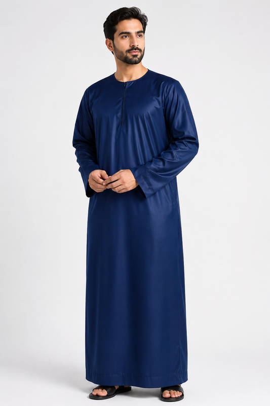 Silky Navy Jubba Thobe Shiny  Polyester Material