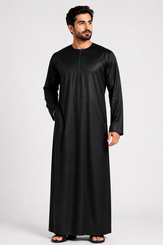 Silky Black Jubba Thobe Shiny  Polyester Material