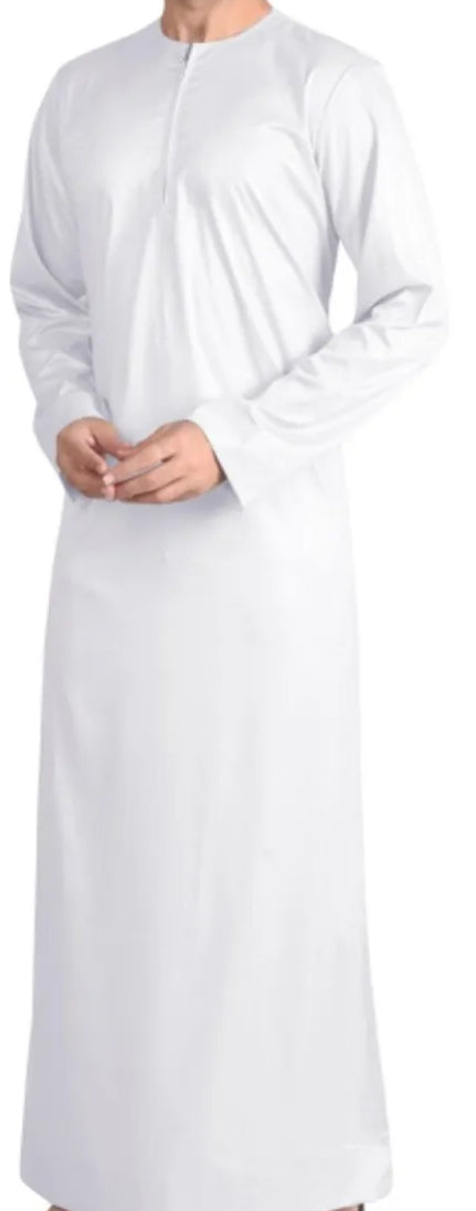 Silky White Mens Jubba Thobe Shiny