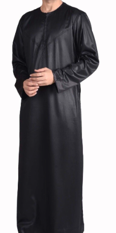 Silky Black Jubba Thobe Shiny  Polyester Material