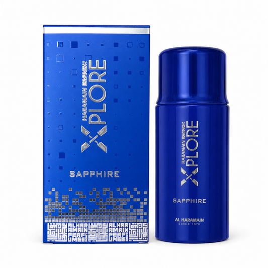 Al Haramain Xplore Sapphire Fragrance Spray with box
