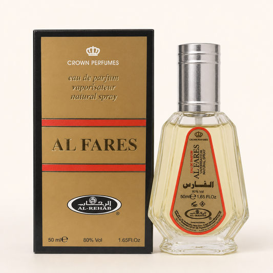 Al-Rehab Al Fares 50ml Eau de Parfum Spray bottle and packaging
