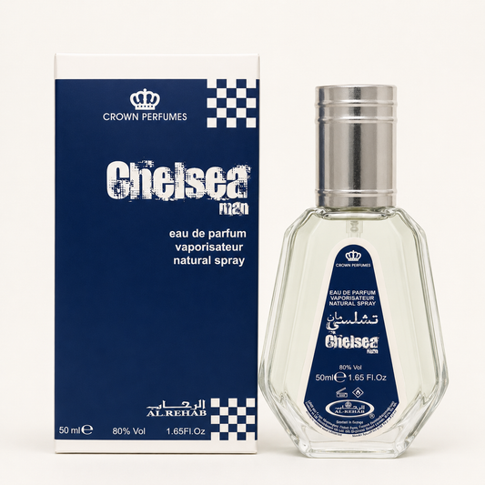 Al-Rehab Chelsea Man 50ml Eau de Parfum Spray bottle and packaging