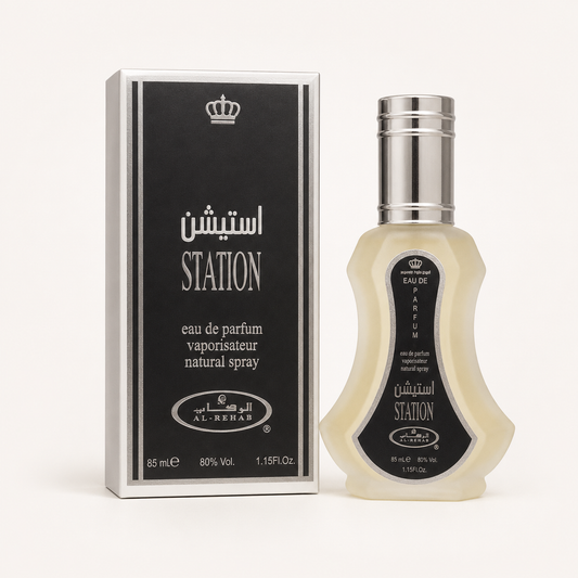 Al-Rehab Station 35ml Eau de Parfum Spray bottle and packaging