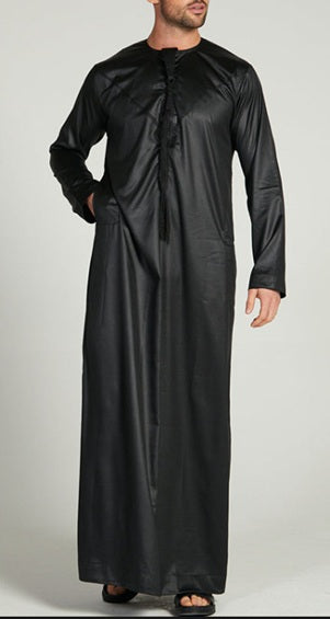 Silky Black Jubba Thobe Shiny  Polyester Material