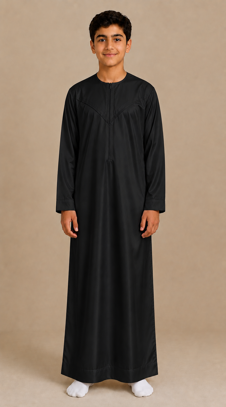 Boy wearing black cotton look zip jubba