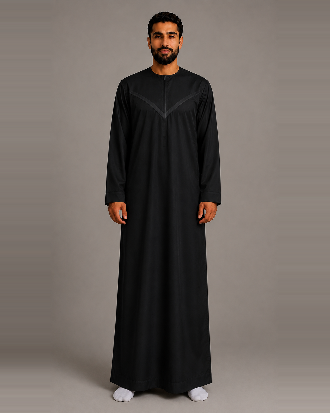 Black cotton-look men's jubba – full-length front view