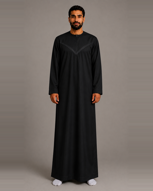 Black cotton-look men's jubba – full-length front view
