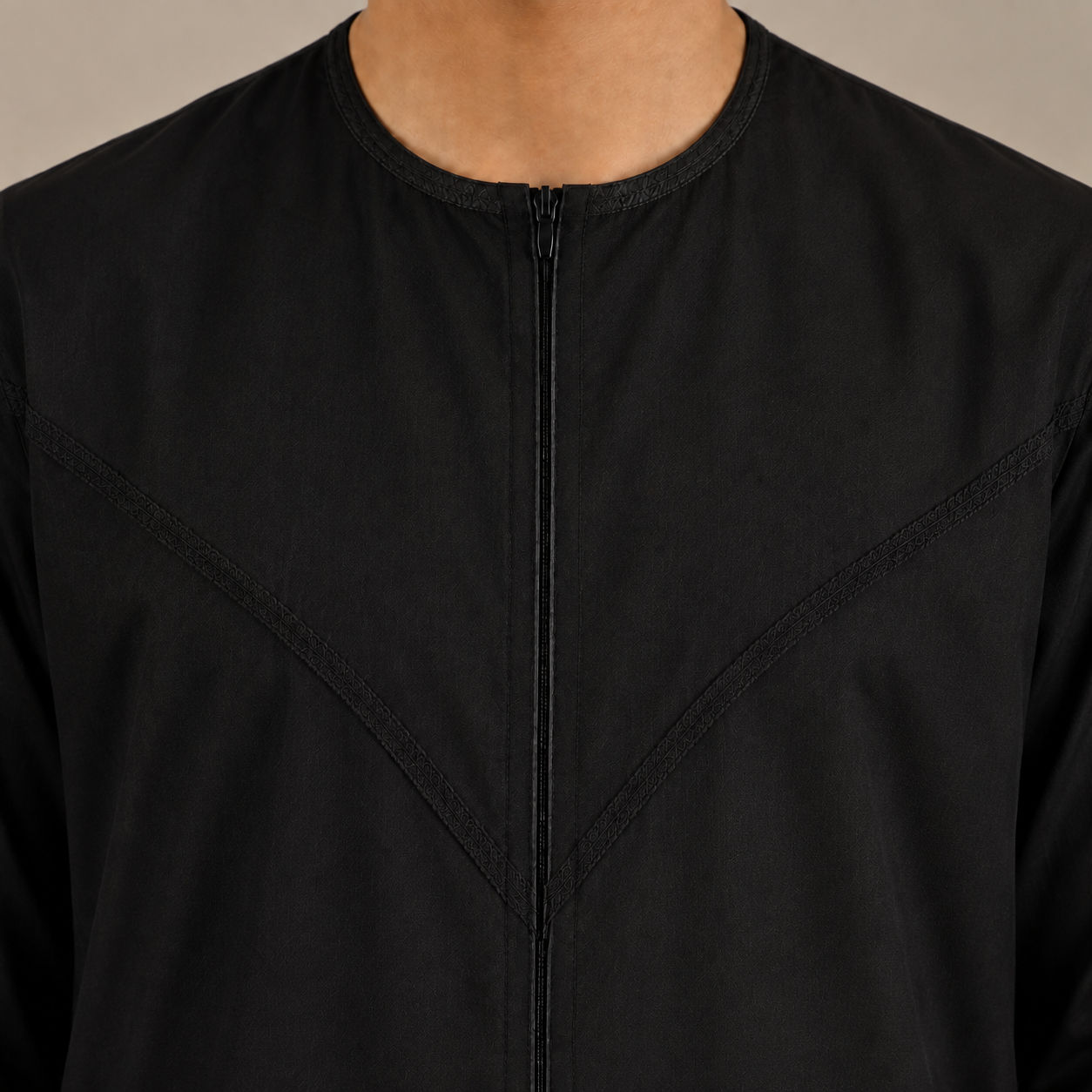 Black cotton-look men's jubba – zip neckline detail
