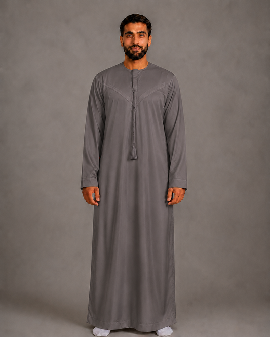 Dark grey cotton-look men's jubba – full-length front view