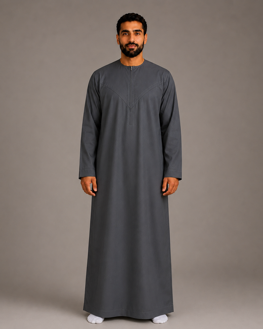 Dark-grey cotton-look men's jubba – full-length front view