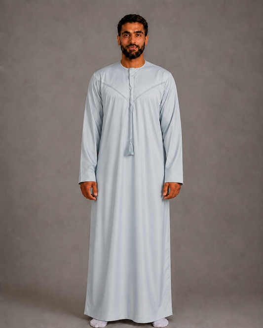 Light blue cotton-look men's jubba – full-length front view