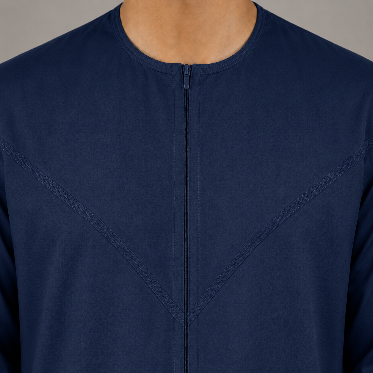 Navy cotton-look men's jubba – zip neckline detail