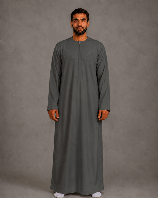 Charcoal Grey cotton-look men's zip jubba without tassel – full-length view