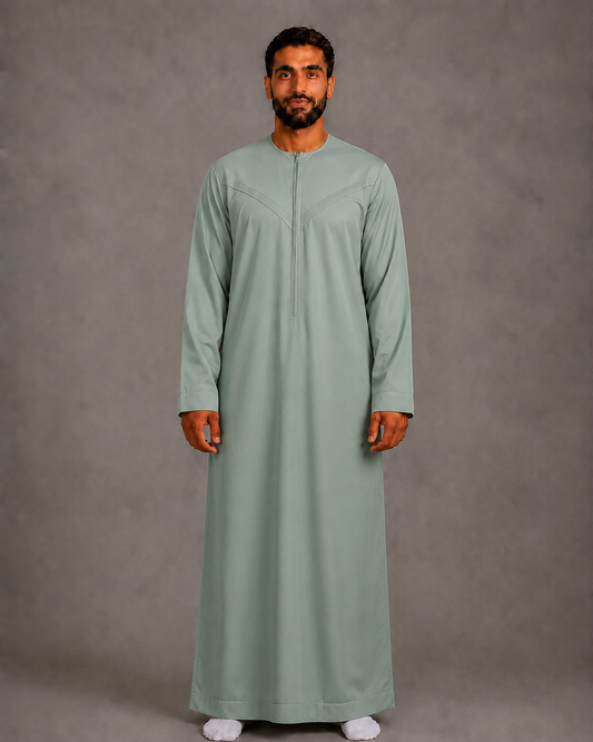 Sage Green cotton-look men's zip jubba without tassel – full-length view