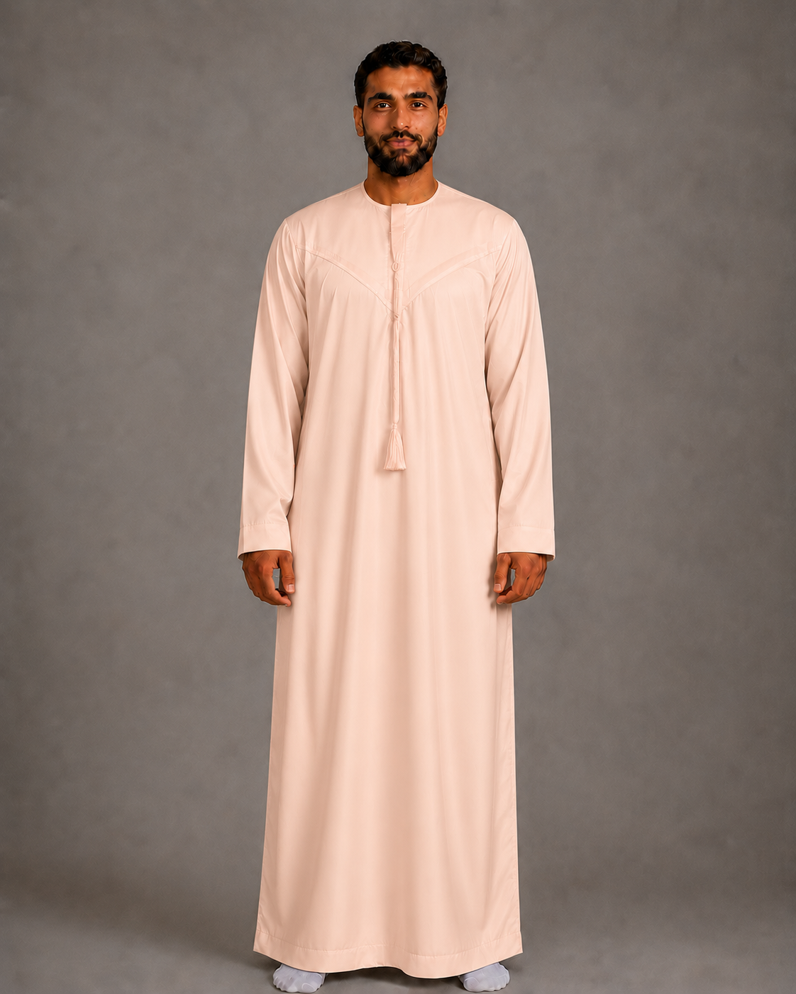 Peach cotton-look men's jubba – full-length front view