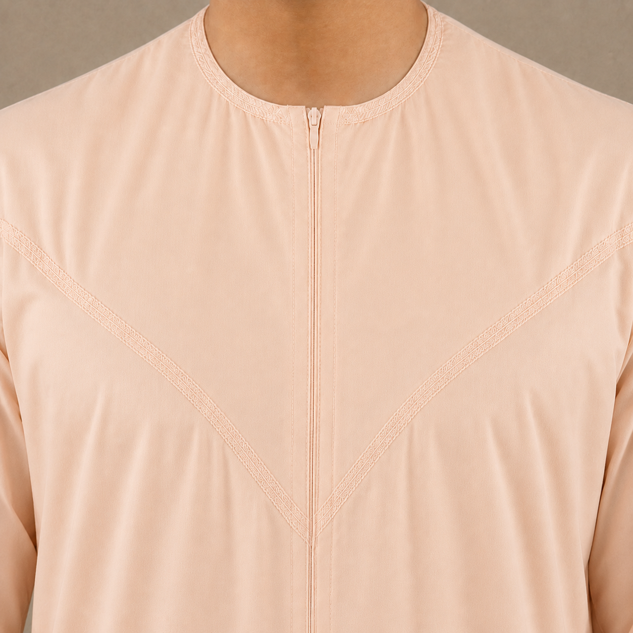 Peach cotton-look men's jubba – zip neckline detail