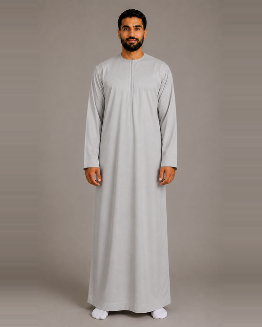 Silver-grey cotton-look men's jubba – full-length front view
