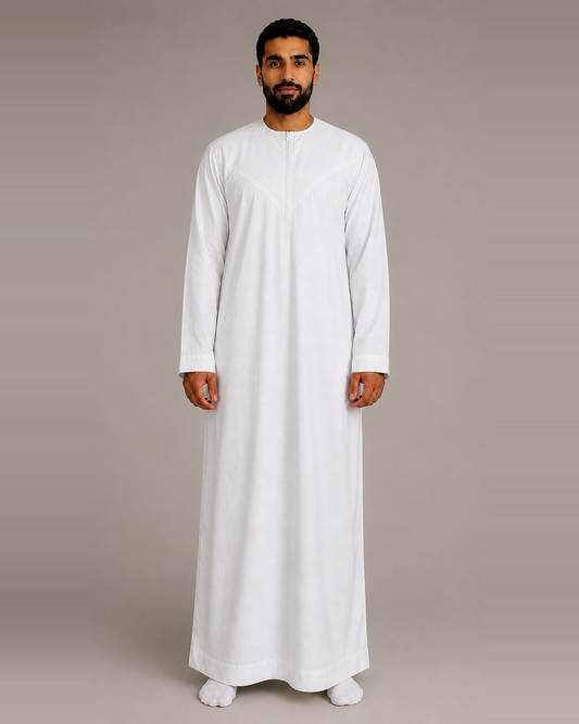 White cotton-look men's jubba – full-length front view