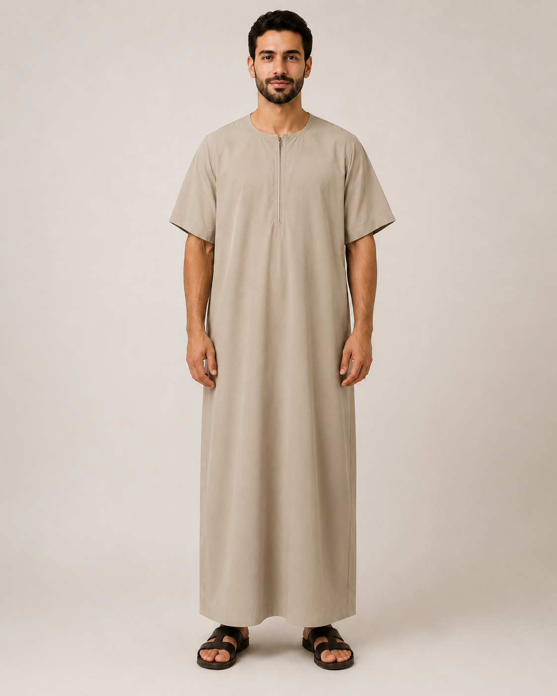 Beige Moroccan jubba full-length view