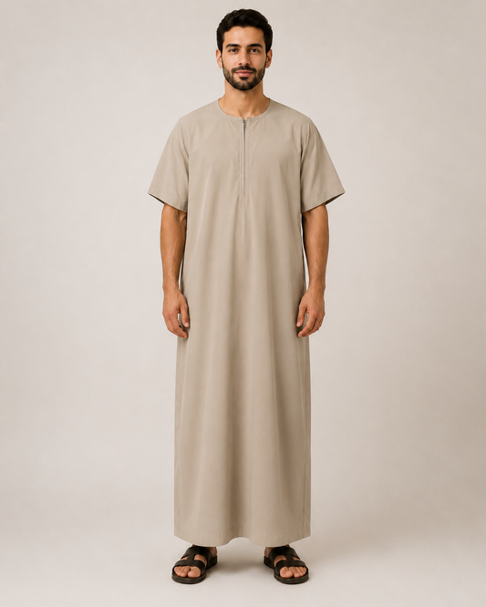 Beige Moroccan jubba full-length view