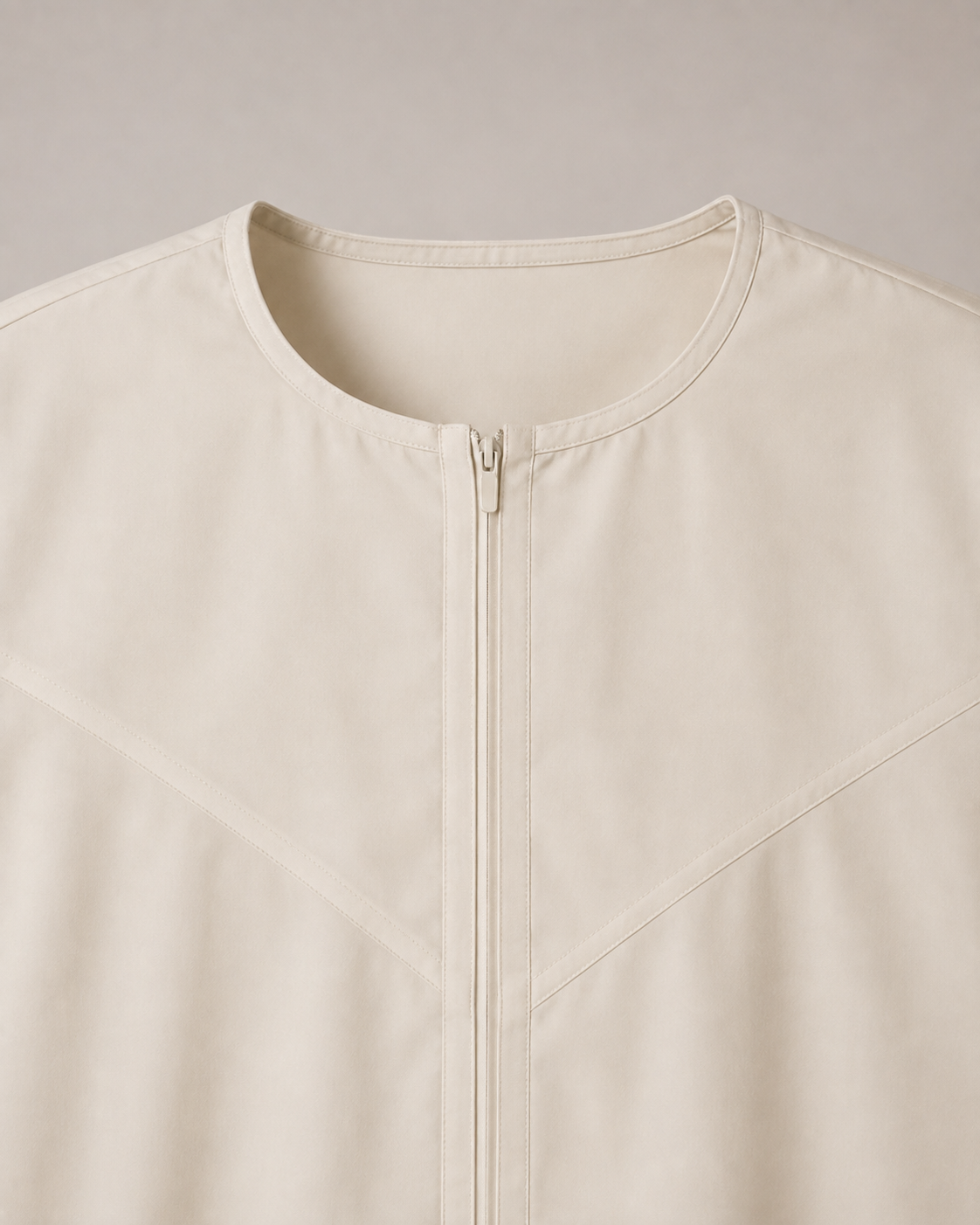 Ivory Moroccan jubba stitched neckline close-up