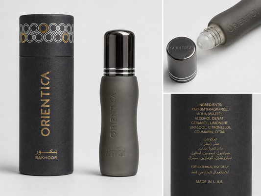 Orientica Bakhoor concentrated perfume oil AI product collage