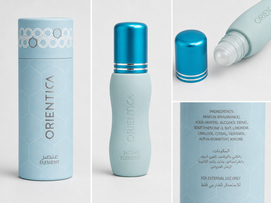 Orientica Element concentrated perfume oil AI product collage