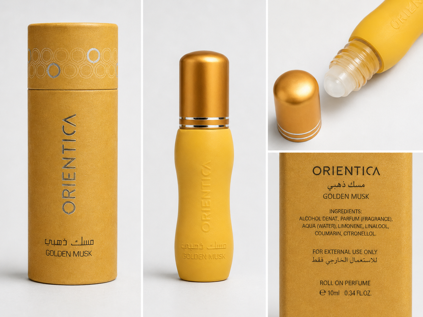 Orientica Golden Musk concentrated perfume oil AI product collage