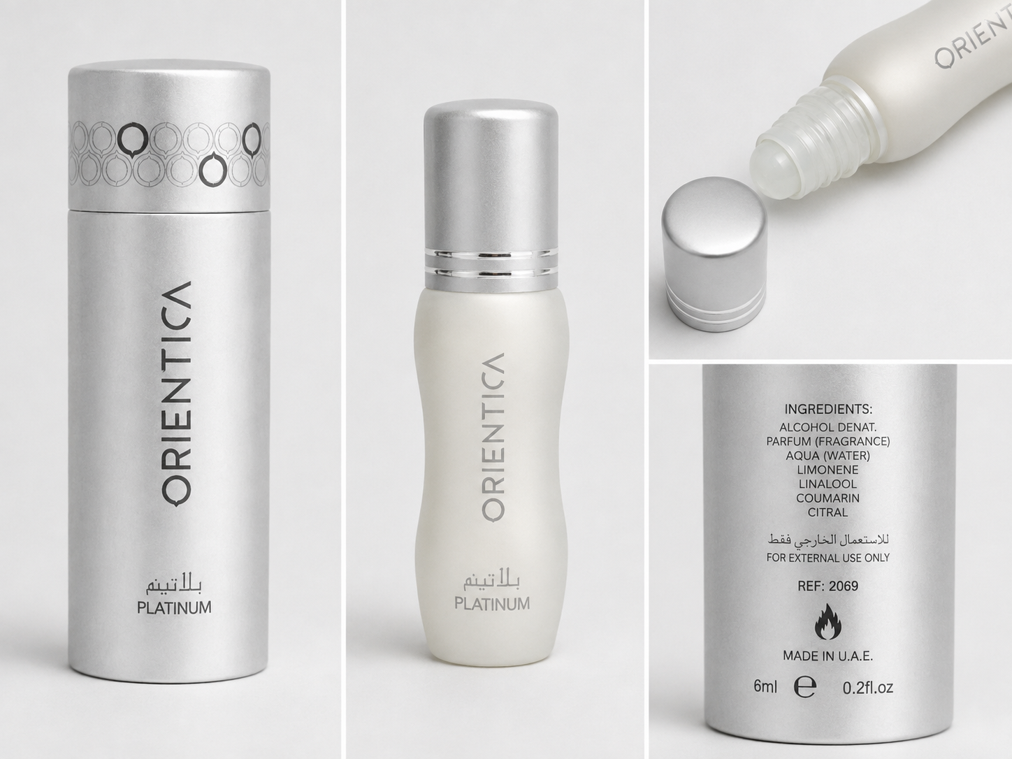 Orientica Platinum concentrated perfume oil AI product collage