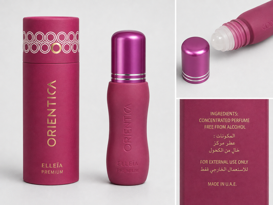 Orientica Sheikha concentrated perfume oil AI product collage