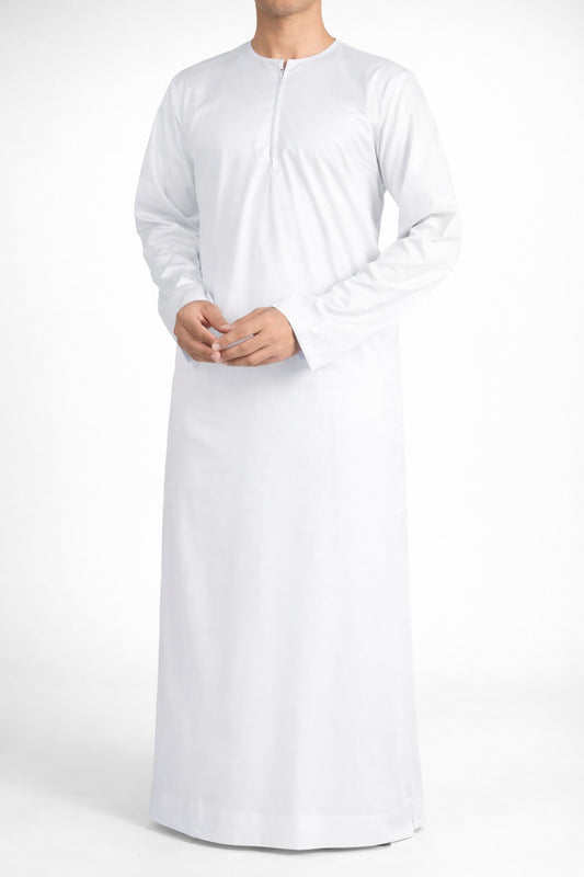 Silky White Jubba Thobe Shiny Polyester Material