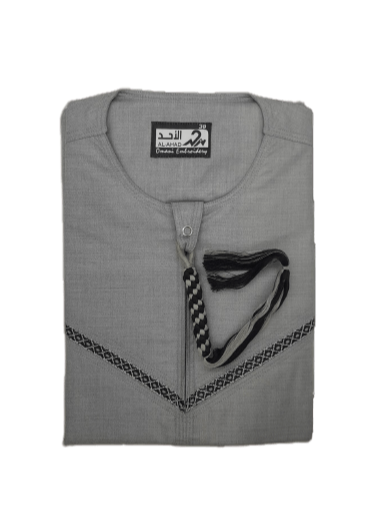 Older Boys Cotton Full Sleeve Embroidered Thobe/Jubbah in Grey